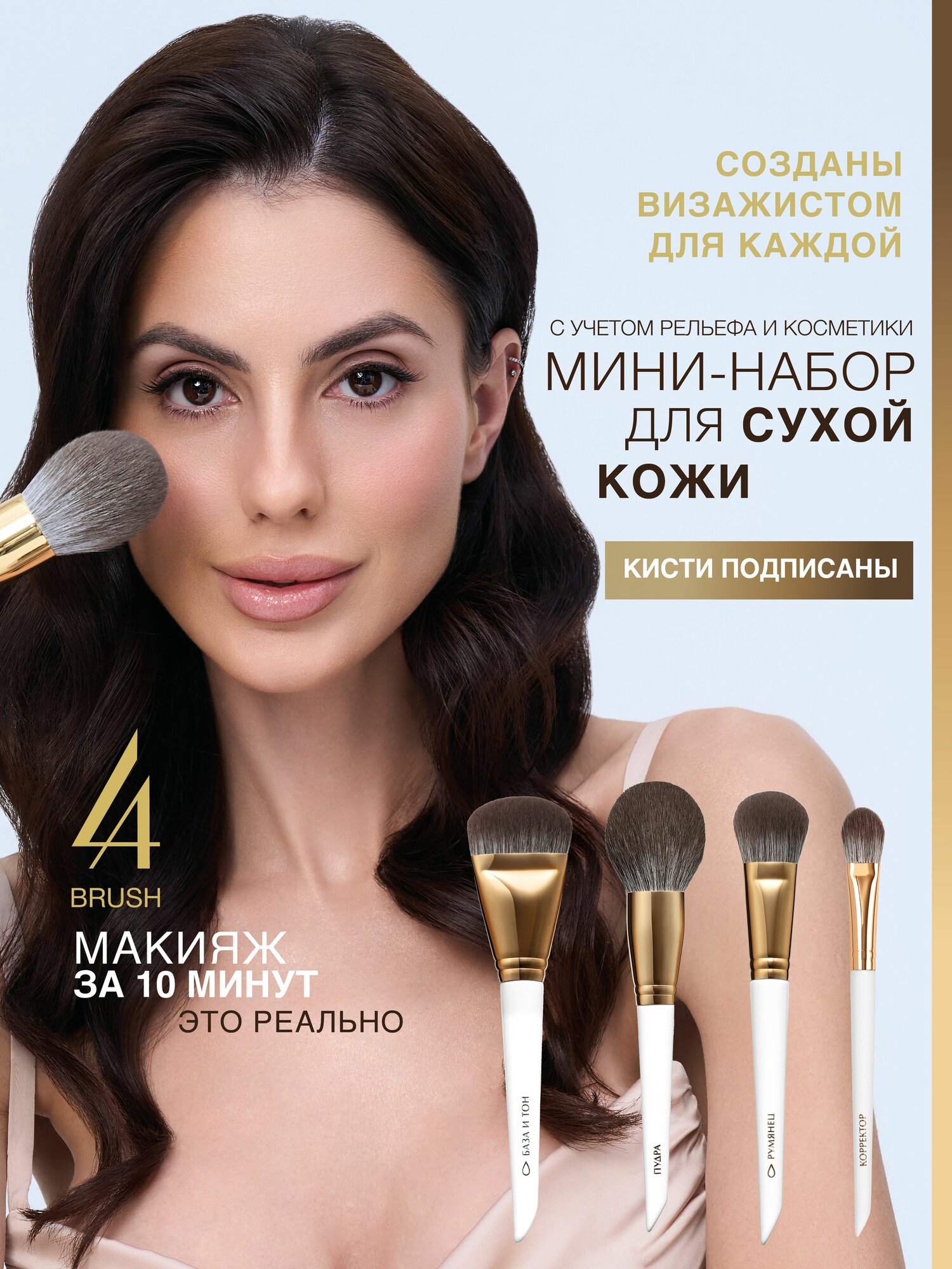 Мини-набор кистей "Елена" (для сухой кожи) 4 кисти для макияжа/LABRUSH