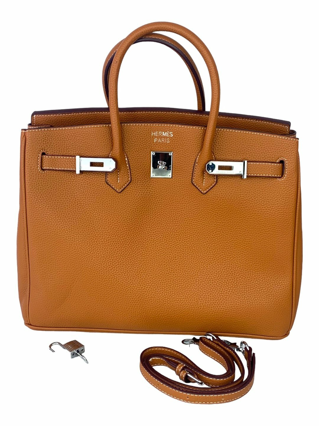 Сумка  Hermes Birkin Style Leather Bag, фактура зернистая, коричневый1