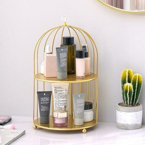 Органайзер металлический золотой, двухъярусный, для косметики, парфюмерии и украшений, декор — фото 1