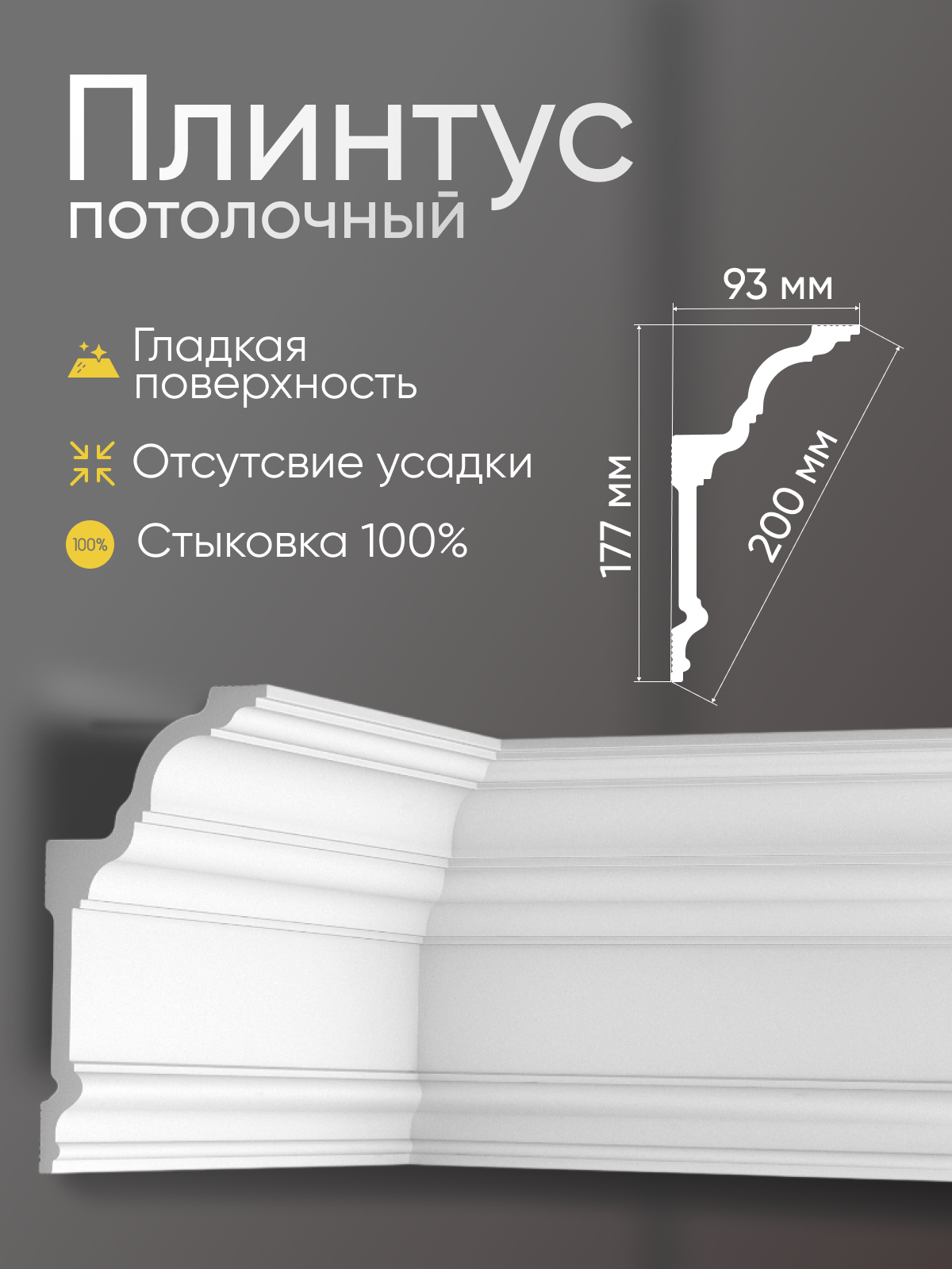 Плинтус потолочный 3 шт GLANZEPOL 200 см пенополистирол белый GP79