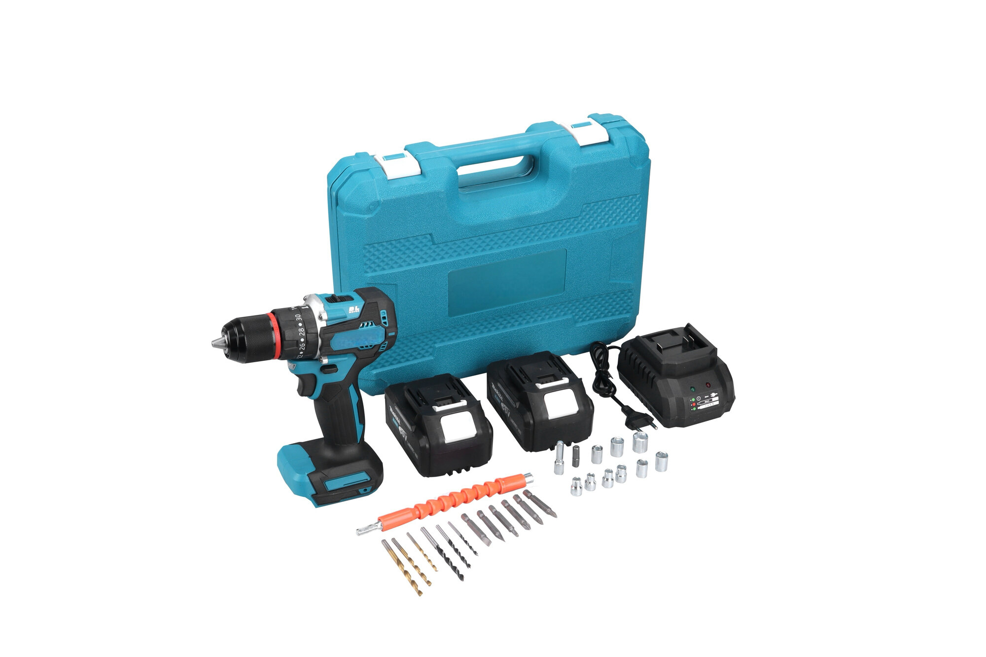 Дрель-шуруповёрт  бесщёточный двигатель 2 аккумулятора магнитный держатель реверс