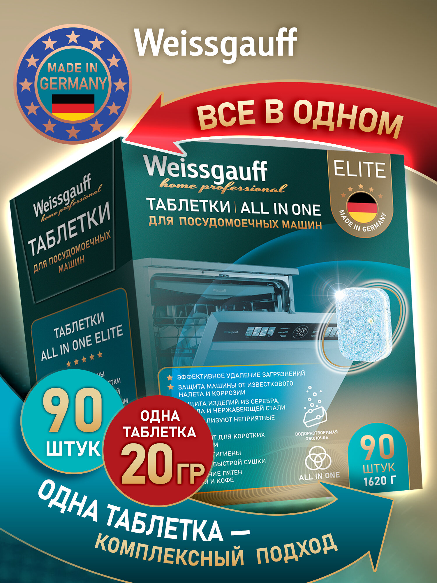 Таблетки для посудомоечной машины Weissgauff WG 2055 Elite для всех типов посудомоечных машин