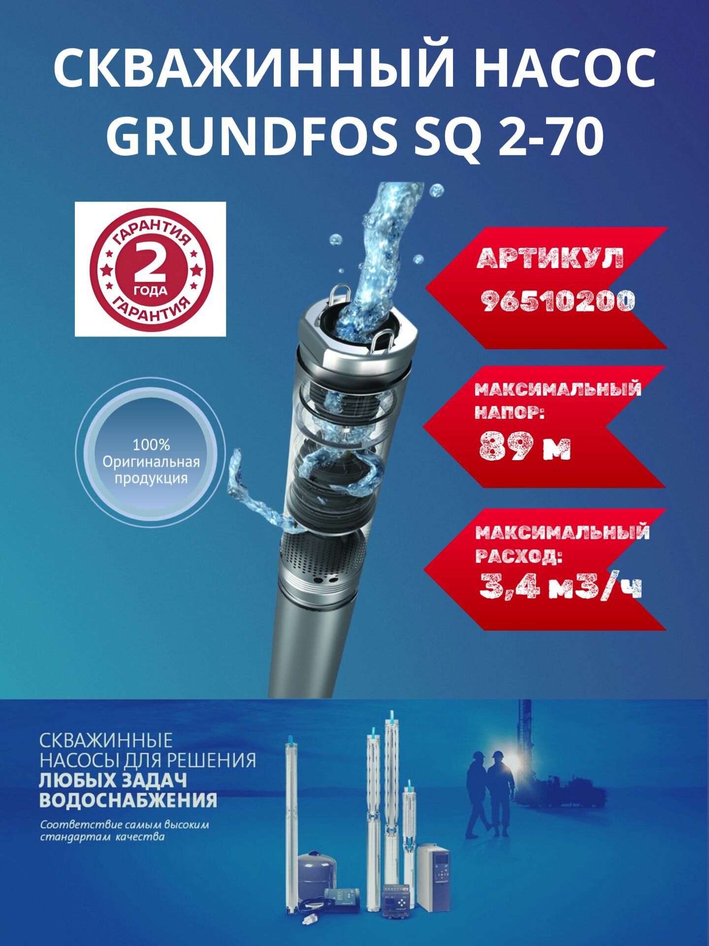 Насос скважинный Grundfos SQ 2-70