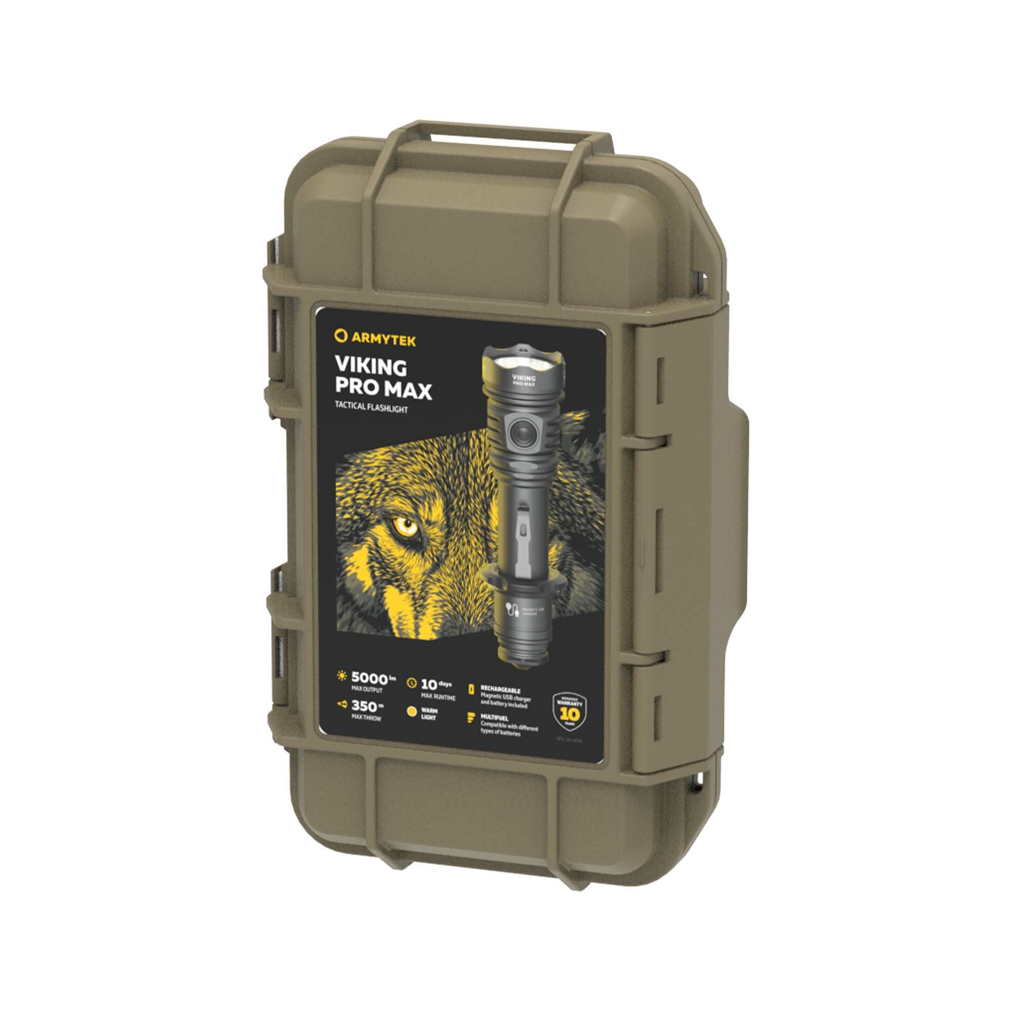 Тактический, туристический, охотничий, противо-ударный, подводный фонарь Armytek Viking Pro Max (Теплый свет)