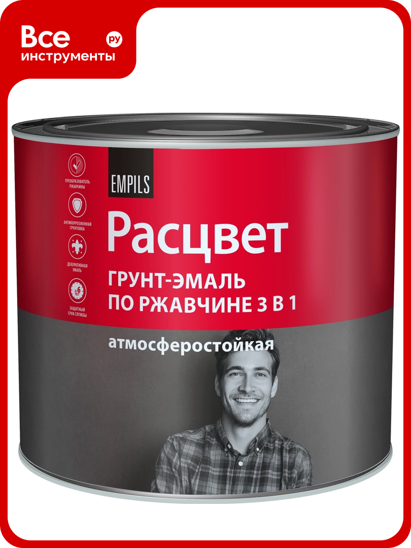Грунт-эмаль по ржавчине Расцвет алкидная зеленая 1.9 кг 65193