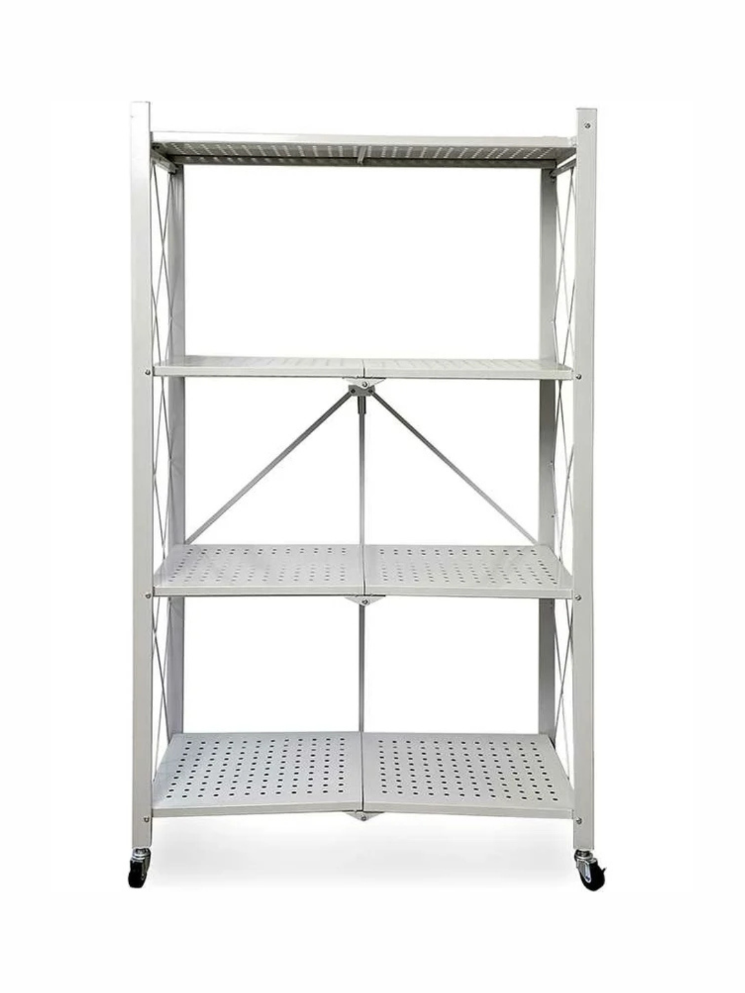 Металлический стеллаж 4 яруса, складной с колёсиками, этажерка-полка для дома, кухни, книг — фото 1