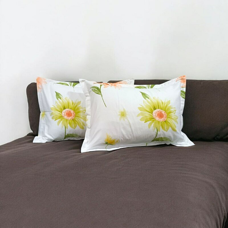 Наволочки LINENS, сатин, белые с желтыми цветами, 50 x 70 см