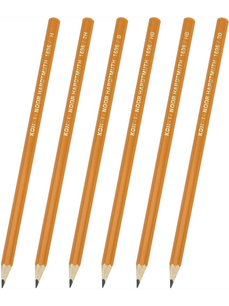 Карандаши простые чернографитные для рисования и письма  набор 6 штук  2Н 2В  без резинки  заточенные  Koh i noor  180256