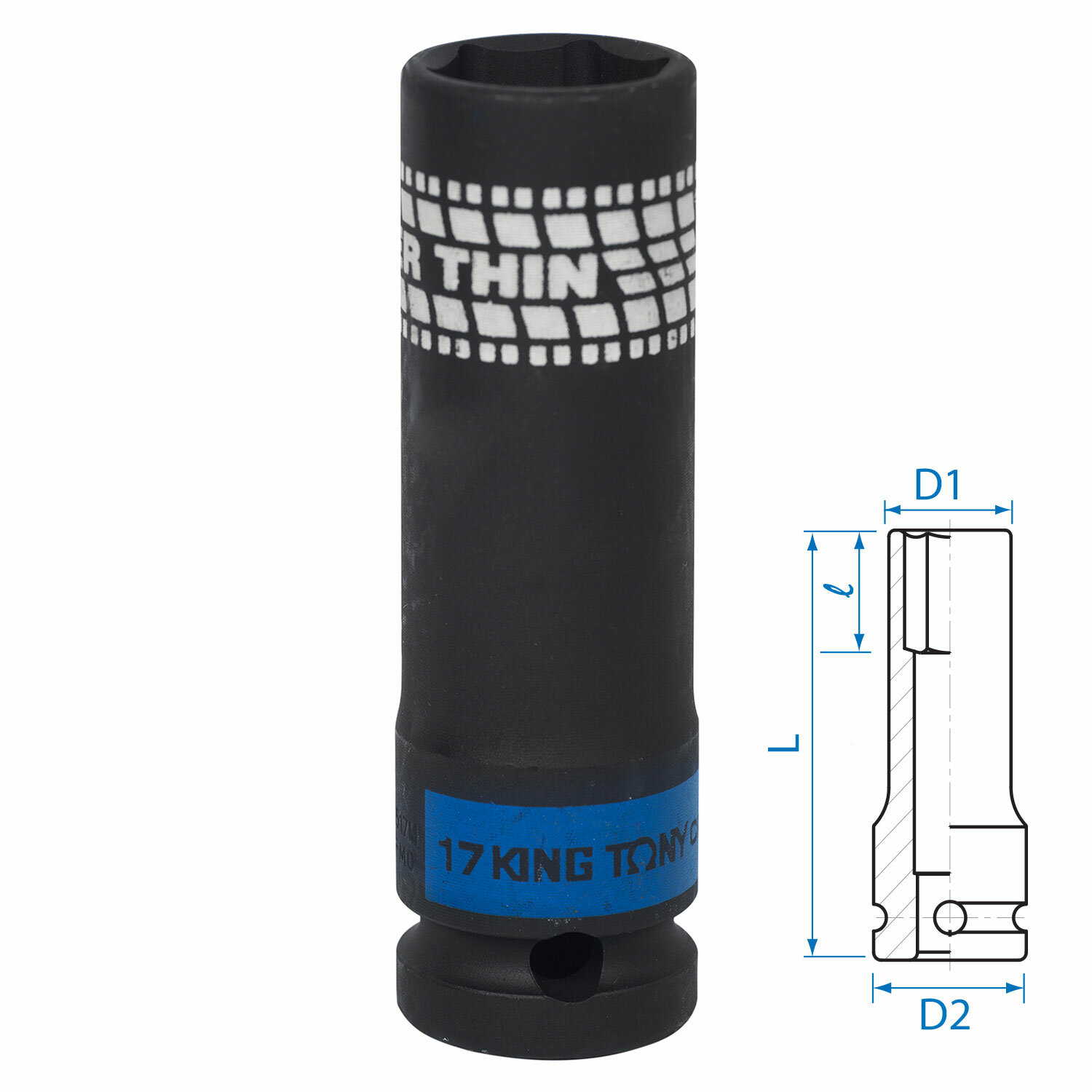 Головка торцевая ударная глубокая 1/2" 17 мм тонкостенная KING TONY 441517M