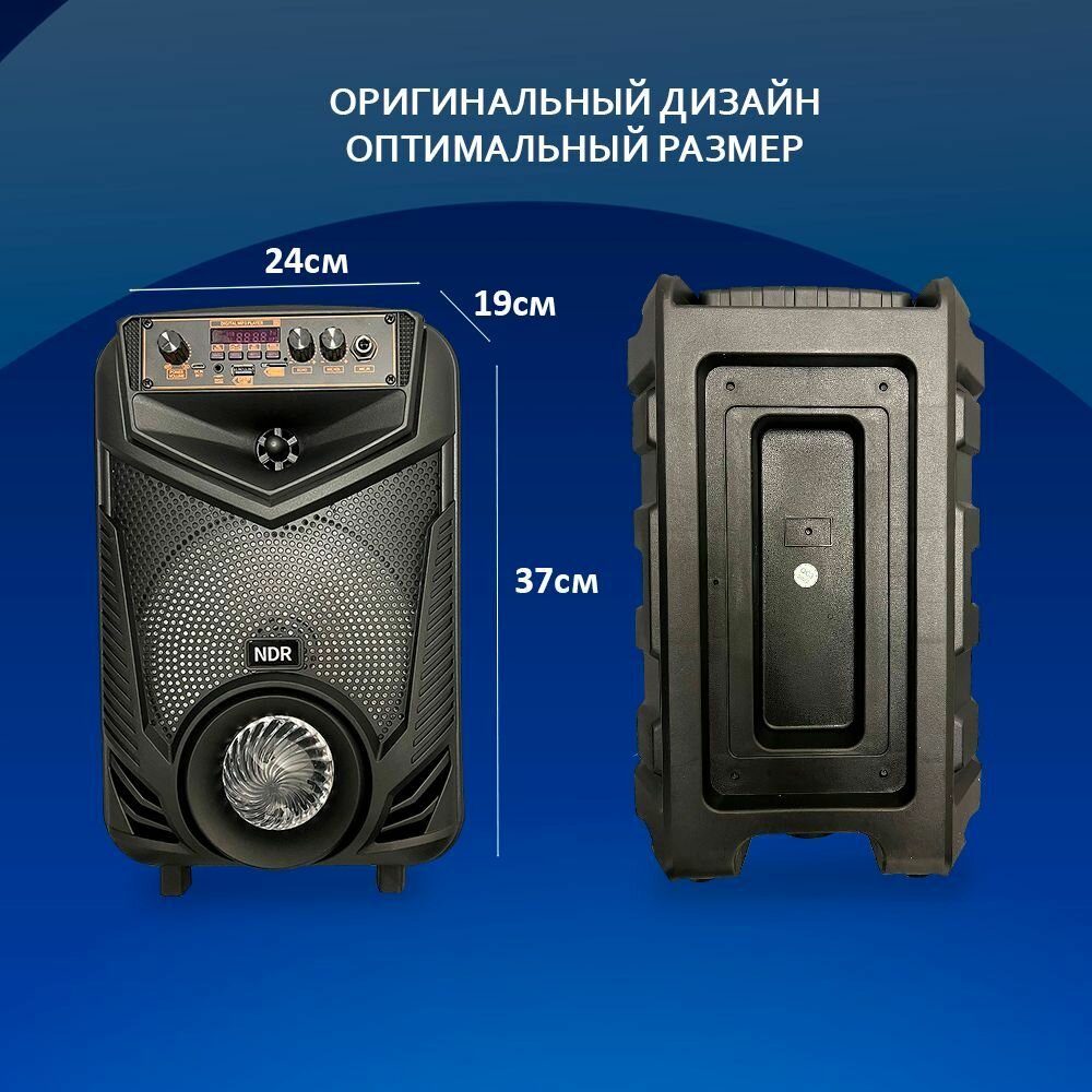 Колонка портативная беспроводная Extra Bass Speaker NDR-P44 15W, черный Series Bluetooth с микрофоном для караоке, радио и MP3 со светомузыкой и пультом дистанционного управления — фото 1