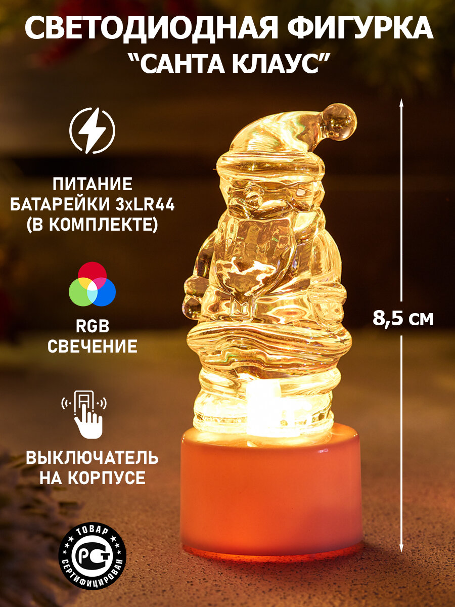 Светодиодная фигура «Санта Клаус» питание от батарейки 3х LR44 NEON-NIGHT