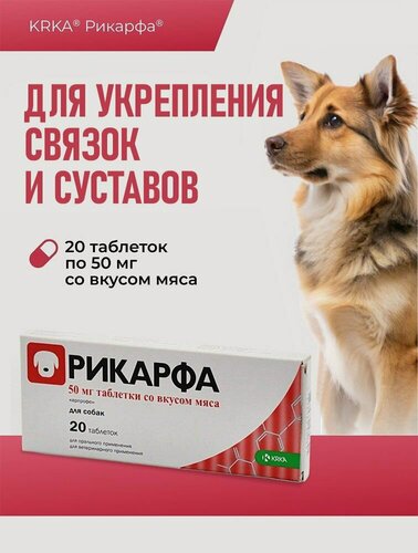 Изображение товара Рикарфа таблетки со вкусом мяса, противовоспалительное и болеутоляющее, 50 мг №20