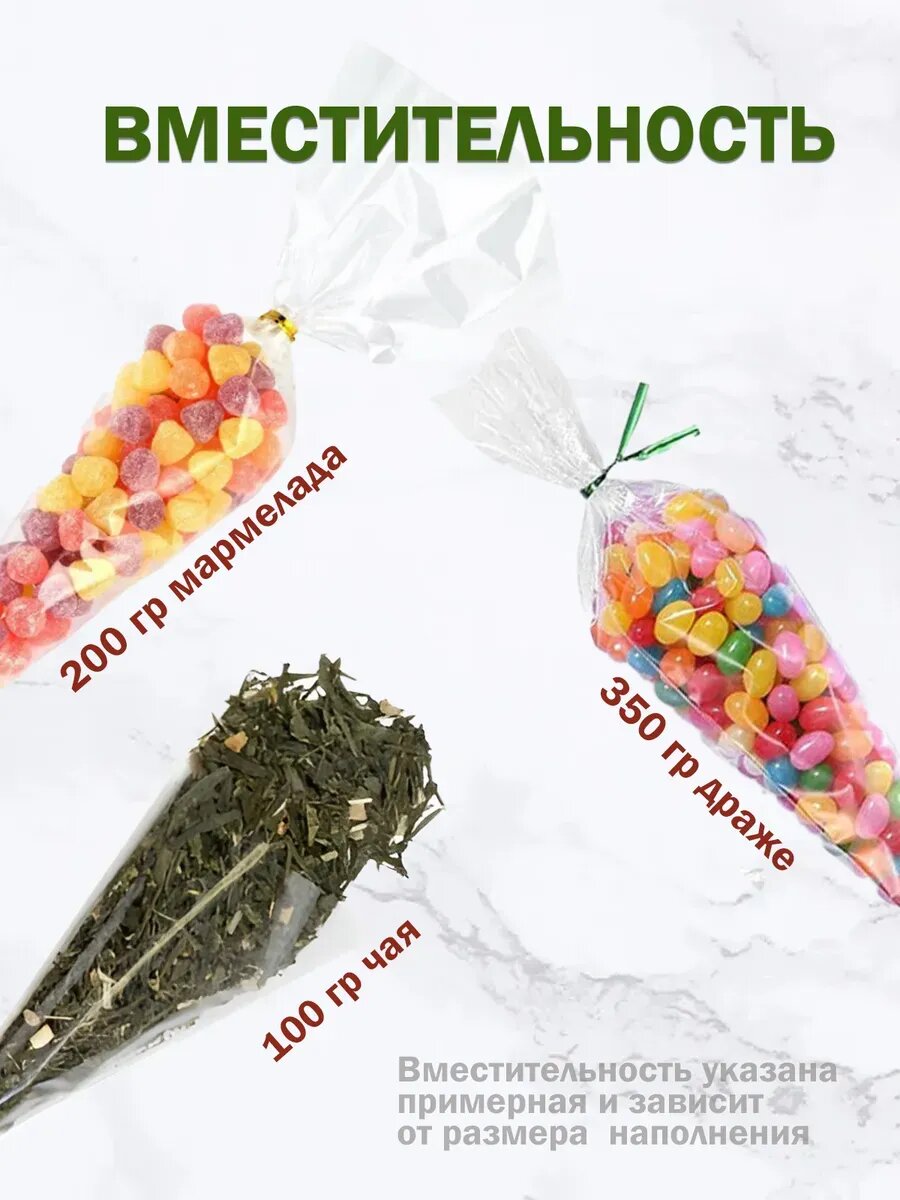 Подарочный пакет конус PackGift, прозрачный, для сладостей, 20х33см, 100шт — фото 1