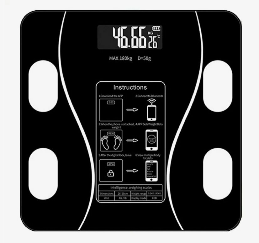 Умные весы Smart Scale напольные с 12 показателями здоровья до 180кг Bluetooth