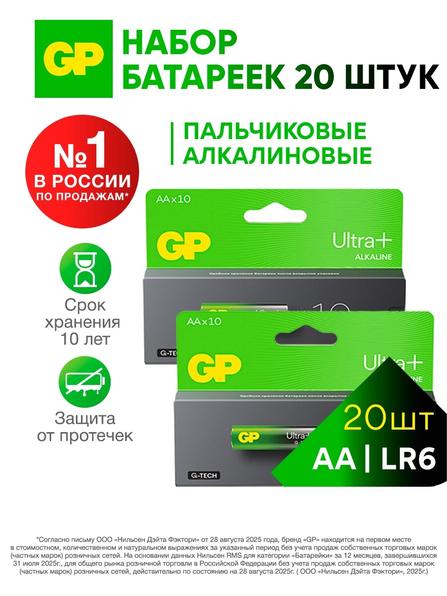 GP Батарейки АА пальчиковые алкалиновые GP 15AUPA  набор 20 шт 