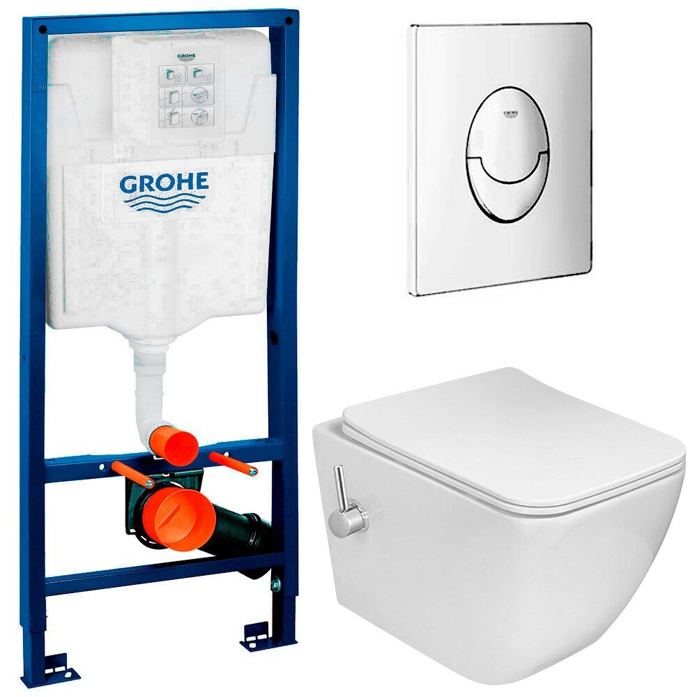 Инсталляция Grohe 38721001 + унитаз Esbano Leon-WBN безободковый с биде и смесителем