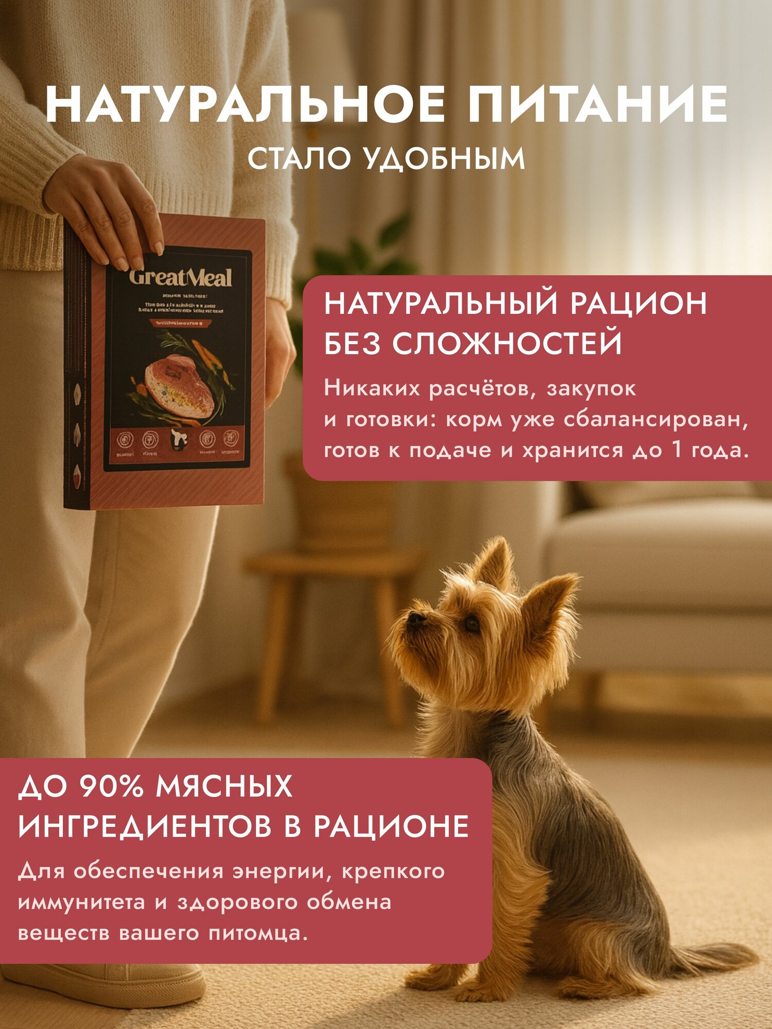 Корм сухой полнорационный GREAT MEAL для всех пород и возрастов собак из ягненка с яблоком, 0,4 кг — фото 1