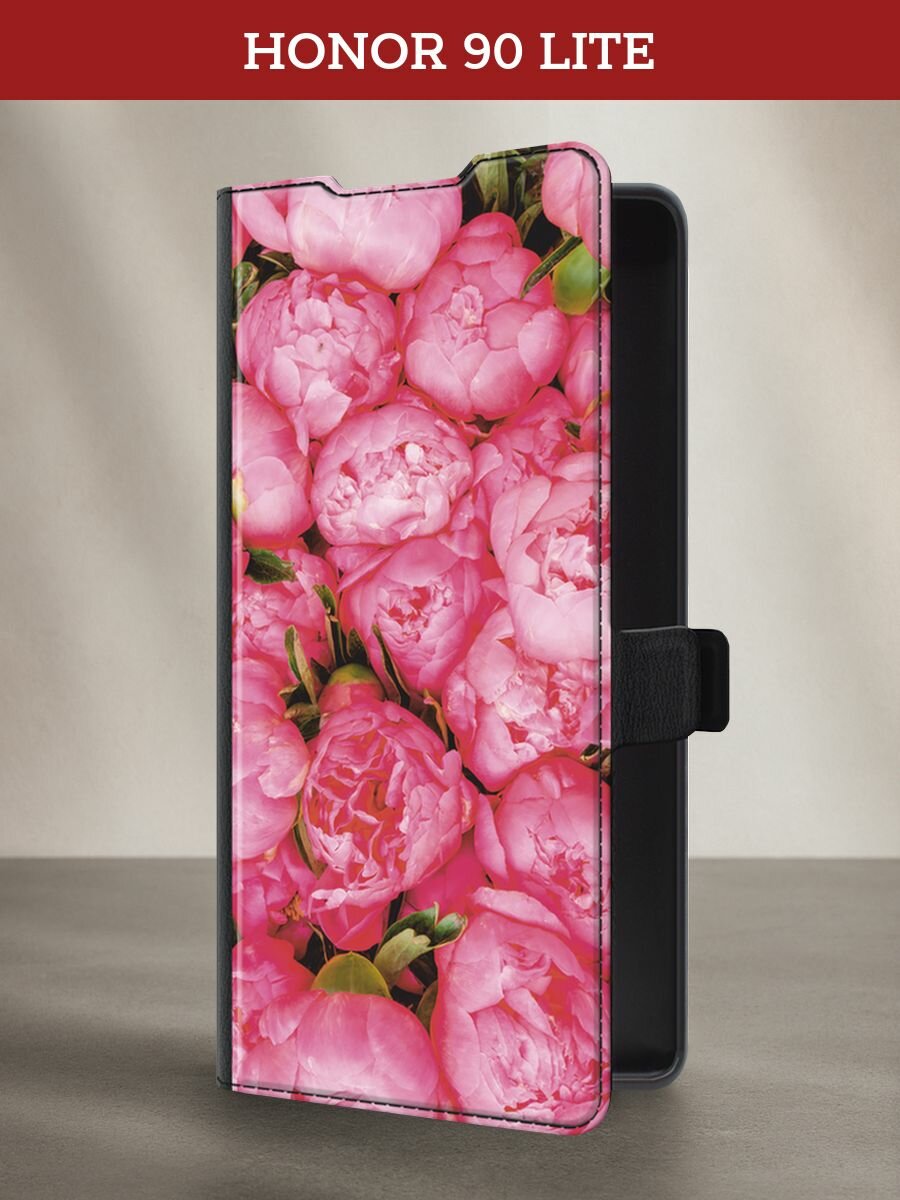 Чехол-книжка на Honor 90 Lite / Хонор 90 Лайт с рисунком "Прекрасные пионы"