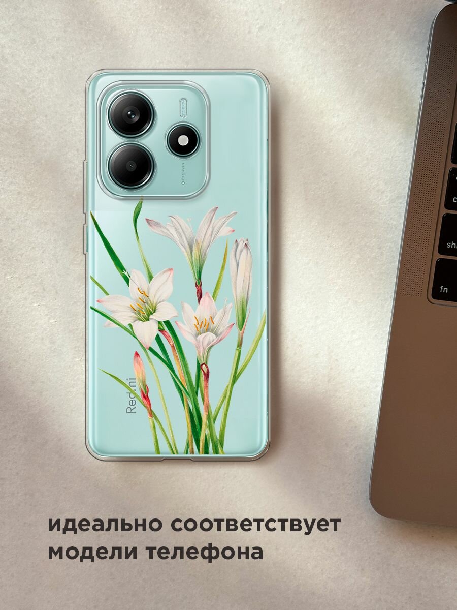 Чехол на Xiaomi Redmi Note 14 4G / Редми Нот 14 4G с принтом "White lily", прозрачный — фото 1