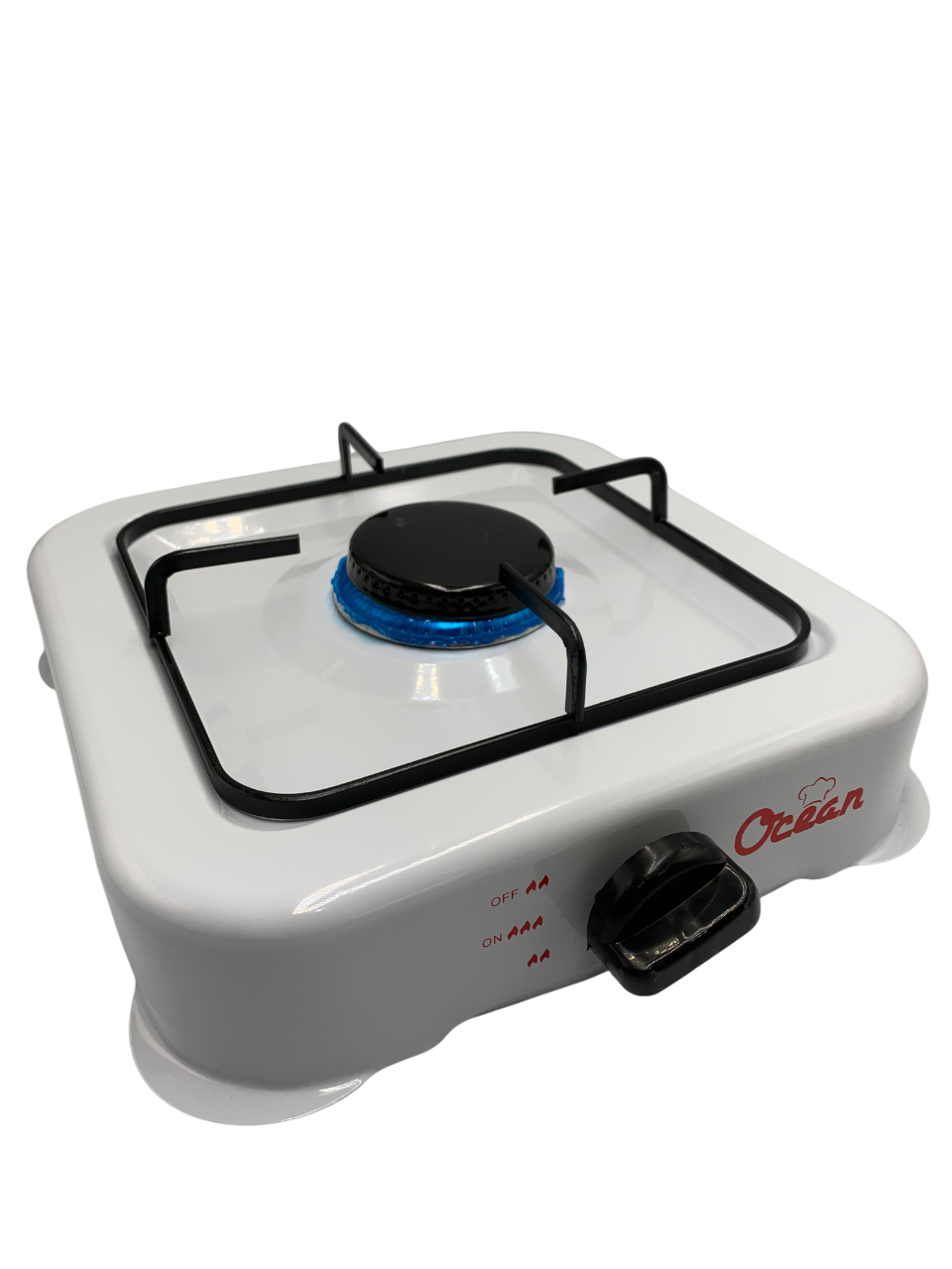 Настольная газовая плита "OCEAN" 2811, эмалированная сталь, с нержавеющей сталью, белая — фото 1