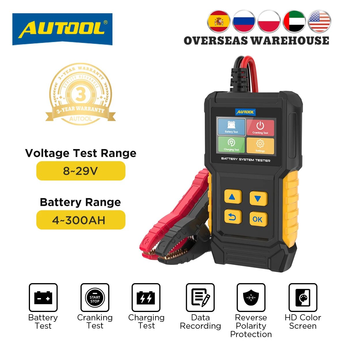 AUTOOL BT360 тестер автомобильного аккумулятора HD цветной экран автомобильный цифровой анализатор инструмент анализатор аккумулятора электромобиля