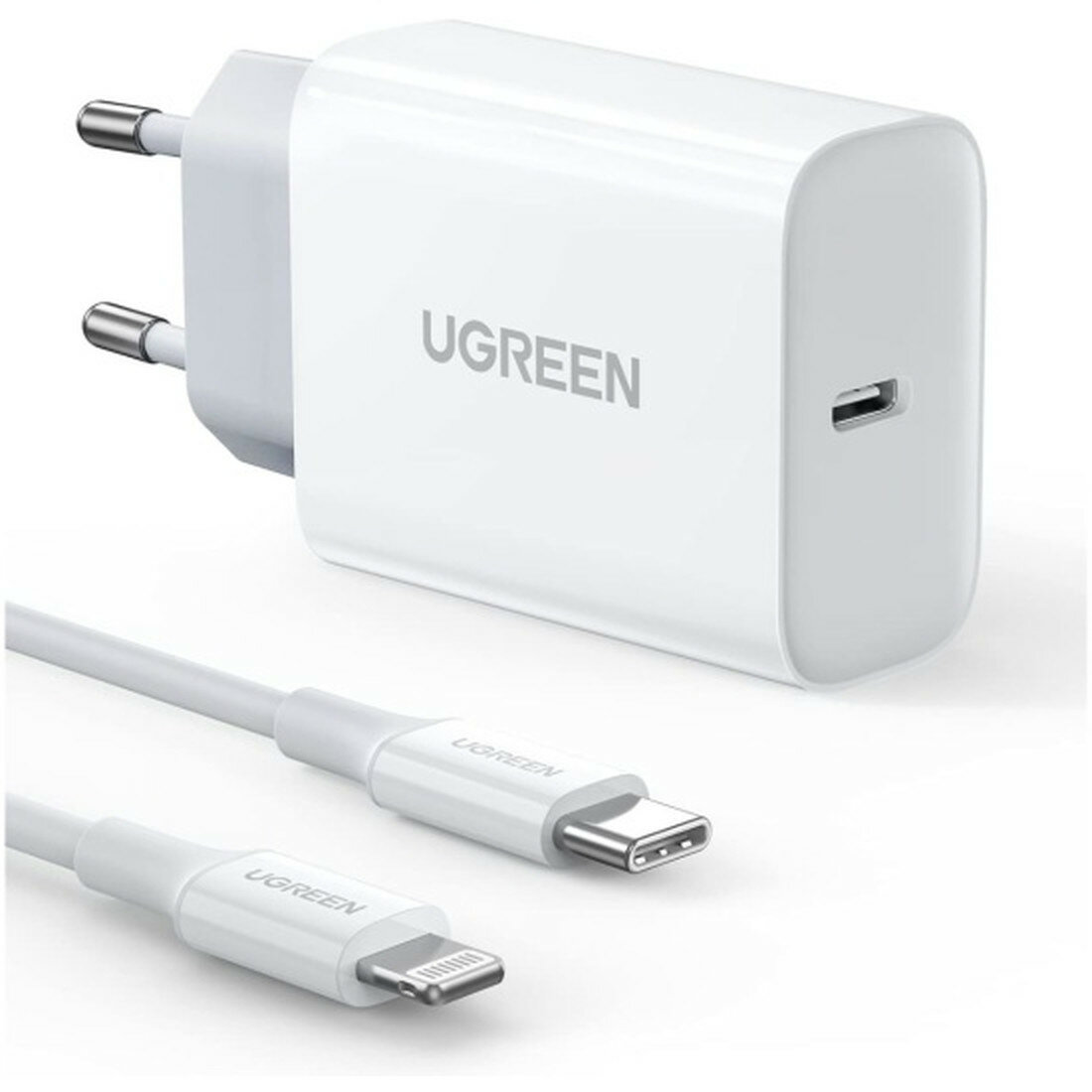 Сетевое зарядное устройство Ugreen CD137 20 Вт, USB-C, с кабелем USB-C - Lightning, белый (50698)