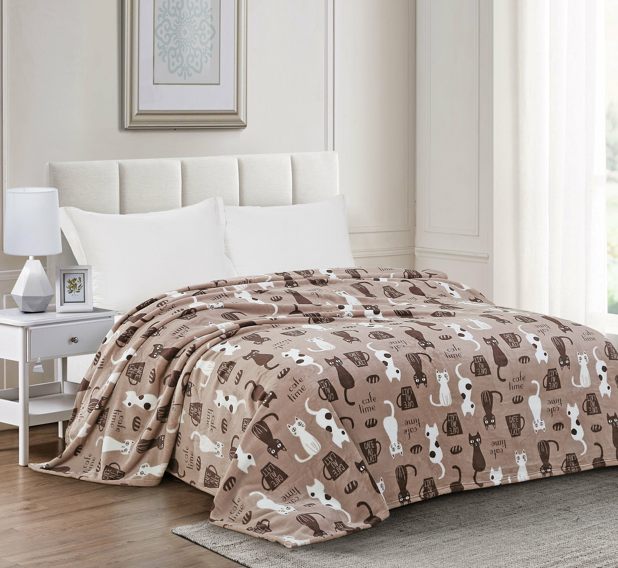 Плед евро 200х220 покрывало на кровать и диван Cleo California пушистый с рисунком флисовый велсофт