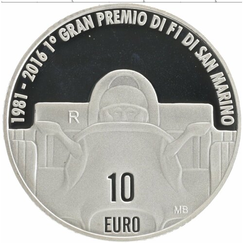 Клуб Нумизмат Монета 10 евро Сан-Марино 2016 года Серебро 35 лет гран-при Формулы-1 в Сан-Марино
