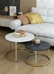 Комплект журнальных столов 2 шт. Разборные. Белый мрамор, черный мрамор/золото