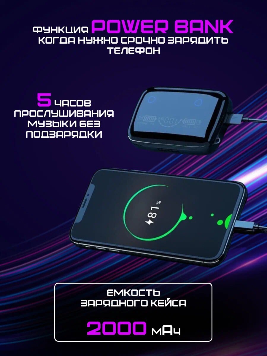Беспроводные наушники M19 Newest с LED-Дисплеем / Bluetooth 5.1 TWS / Кейс-повербанк / PowerBank — фото 1