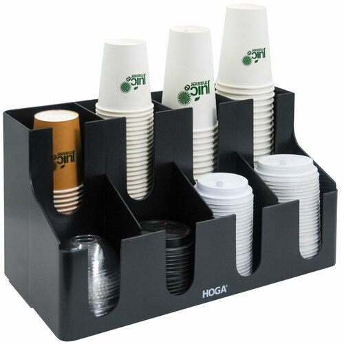 Черный 8-ти секционный барный органайзер для стаканов и крышек HOGA-COMP08BK