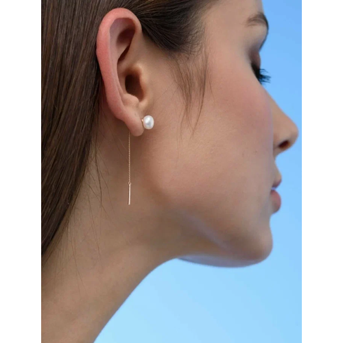 Серьги цепочки Злато Кострома красное золото 585 проба жемчуг размер 6 мм длина 44 см золотой 14250₽