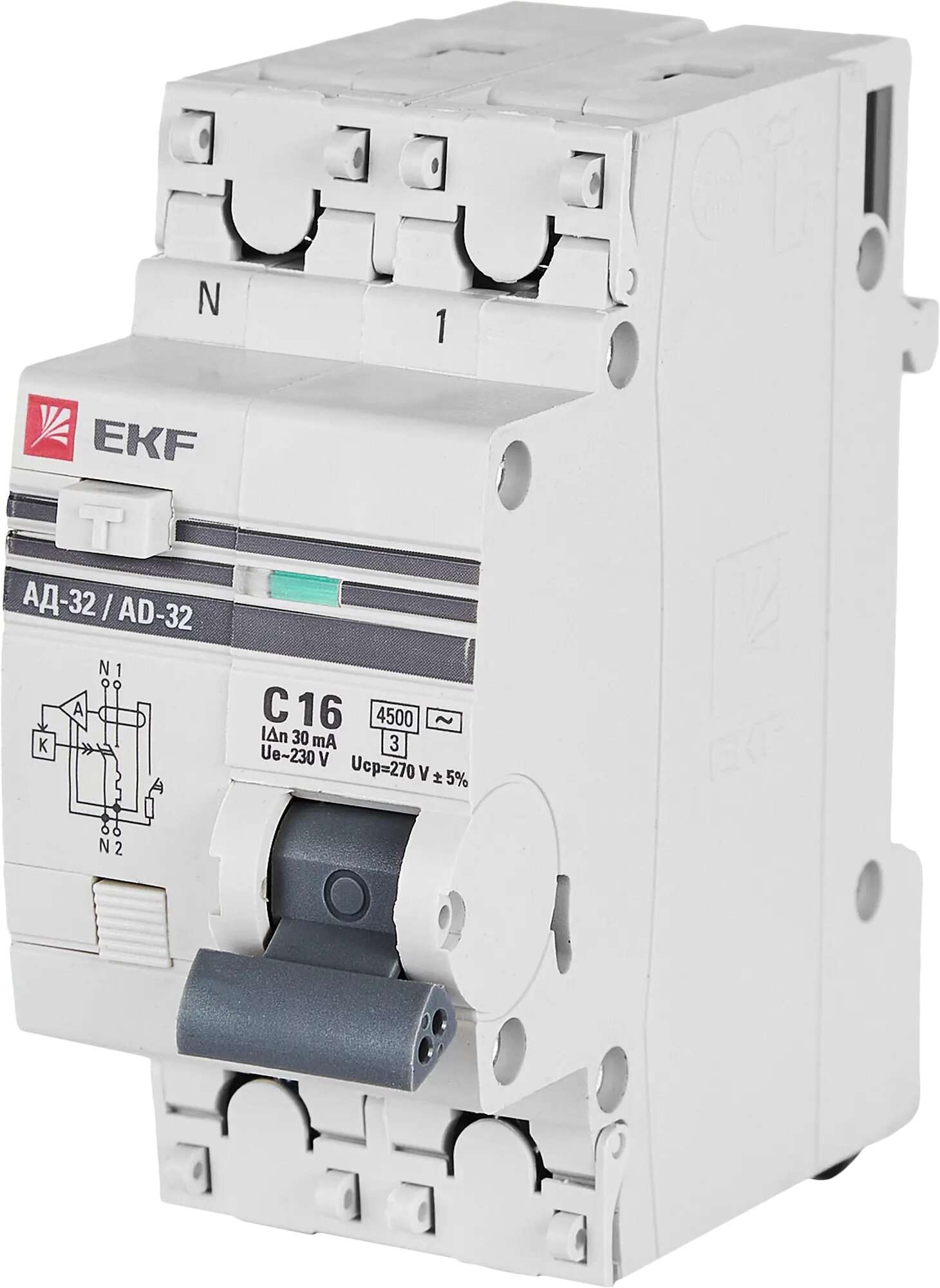 Дифференциальный автомат EKF АД-32 1P N C16 А 30 мА 4.5 кА АС