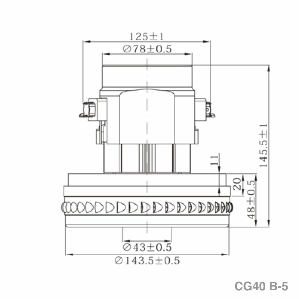Двигатель CG40 B-5 моющего пылесоса одноступенчатый 1400W H145мм диаметр 144мм h48мм d43мм, для Samsung, Thomas, Philips, Panasonic, Karcher, Zelme. — фото 1