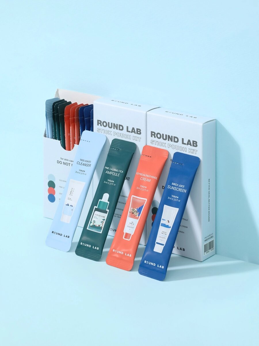 Набор саше: пенка + сыворотка + крем + санскрин Round Lab Stick Pouch Kit 3 мл х 12 шт — фото 1