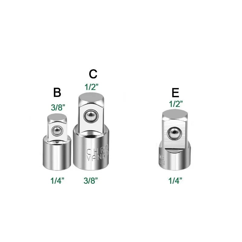 Переходник торцевой ключ Хромованадиевая сталь XMSJ, 3pcs B C E