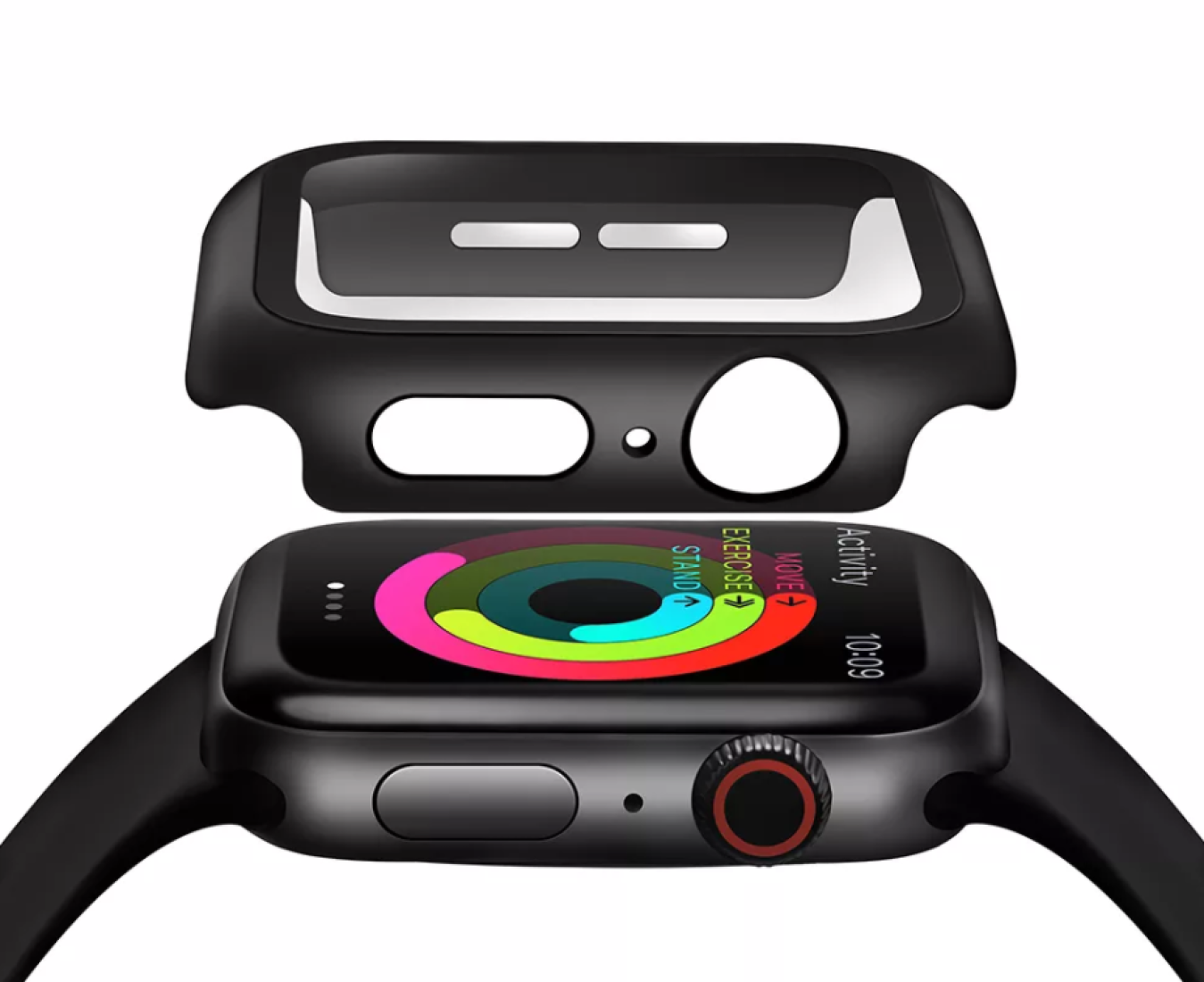 Защитное стекло на Apple Watch, 41mm, черное, с силиконовым чехлом