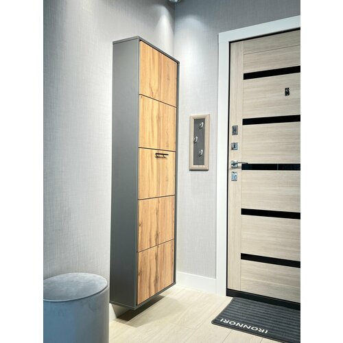 Обувница в прихожую IRONNORI Лайт 5 секций, Белый/зеркало, профиль белый, 171х54.5х20 см