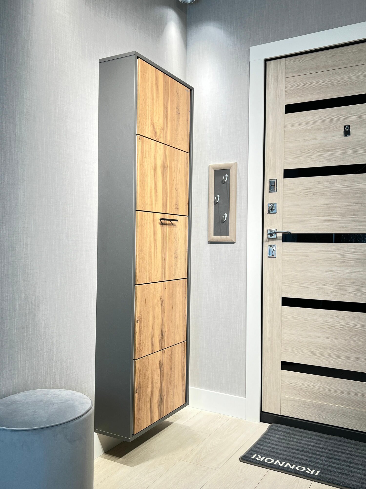 Обувница в прихожую IRONNORI Лайт 5 секций  Лофт Дуб Вотан  профиль черный  171х54 5х20 см