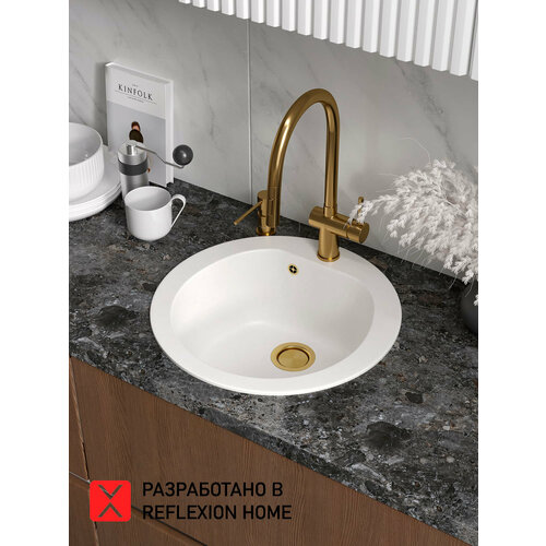 фото Кухонная врезная мойка с сифоном круглая 505х190мм reflexion core rx1350wh, цвет белый