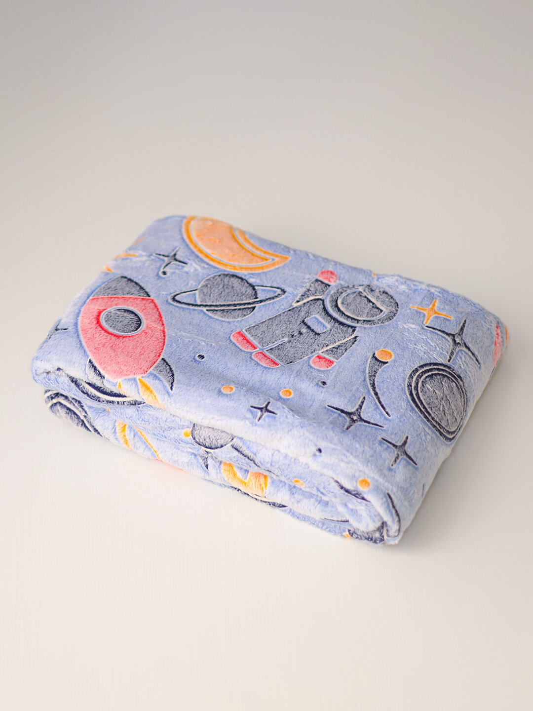 Светящийся плед в темноте, велсофт, мягкий , размер 150x200, ракета космонавт — фото 1