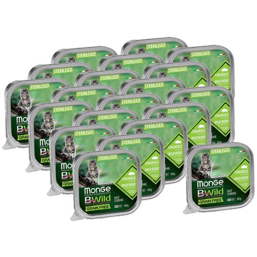 Monge Cat BWild GRAIN FREE беззерновые консервы из кабана с овощами для стерилизованных кошек 100г х 10 шт.