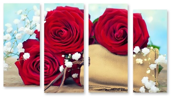 Модульная картина на холсте "Красные розы" 90x53 см