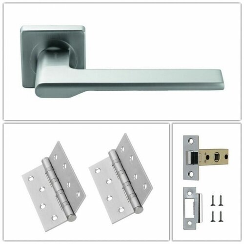 Комплект ручек для дверей Archie S040_12799_L6-45, матовый хром (ручка + замок защелка + 2 универсальные петли)