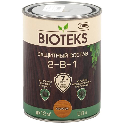 Текс BIOTEKS защитный состав 2-в-1 для наружных работ, махагон (0,8л)