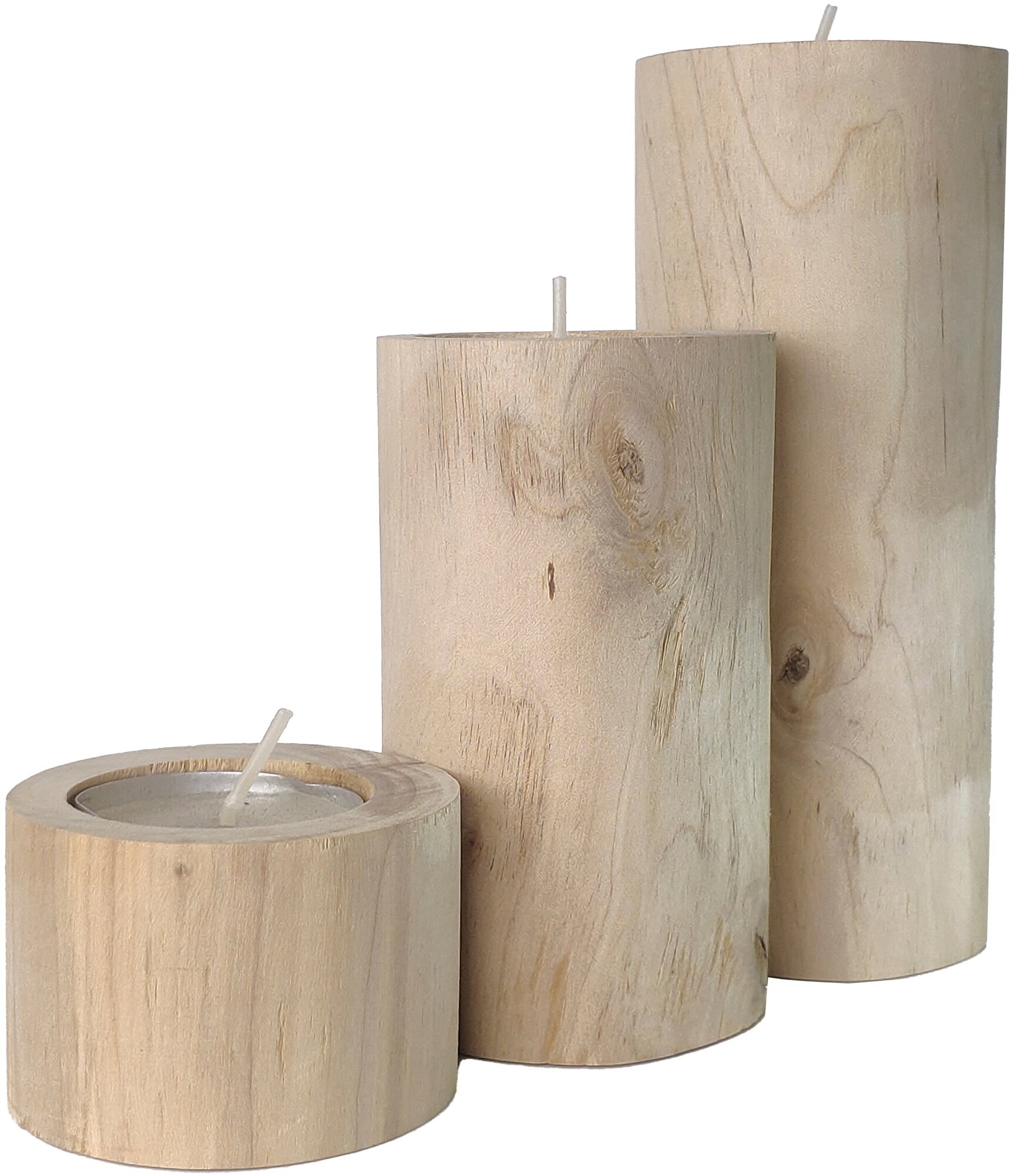 Комплект подсвечников 3 шт. из дерева настольные, для чайной свечи, натуральная береза - фотография № 2