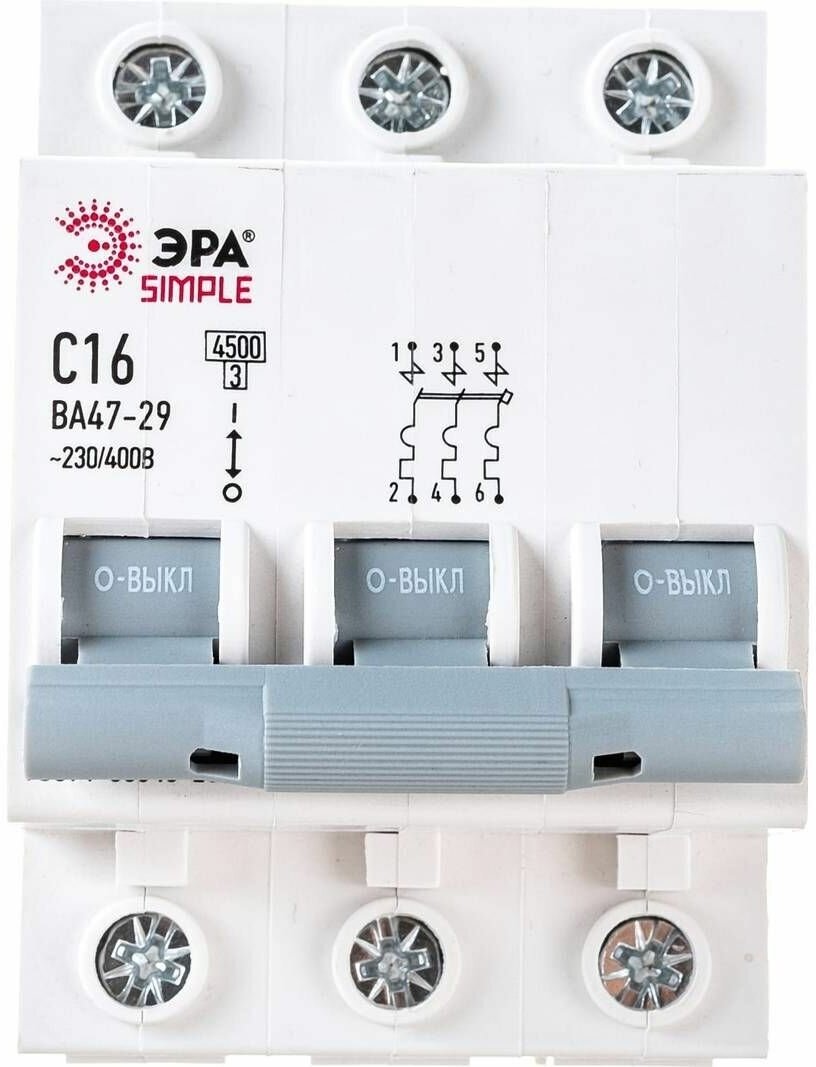 ЭРА Simple Автоматический выключатель 3P 16А C 4,5кА ВА 47-29 Б0039238 . - фотография № 2