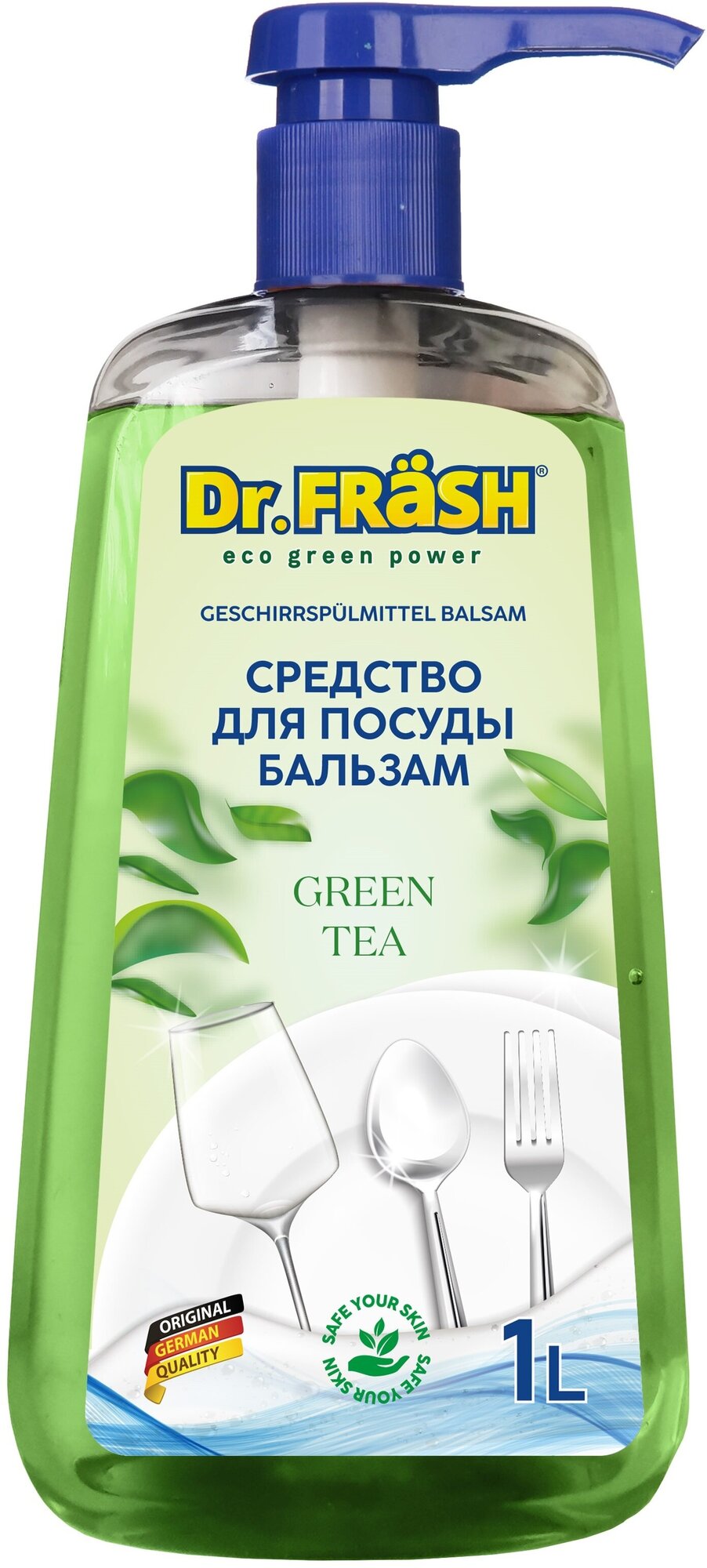 Dr.FRASH Средство для мытья посуды Бальзам Green tea Зелёный чай 1л