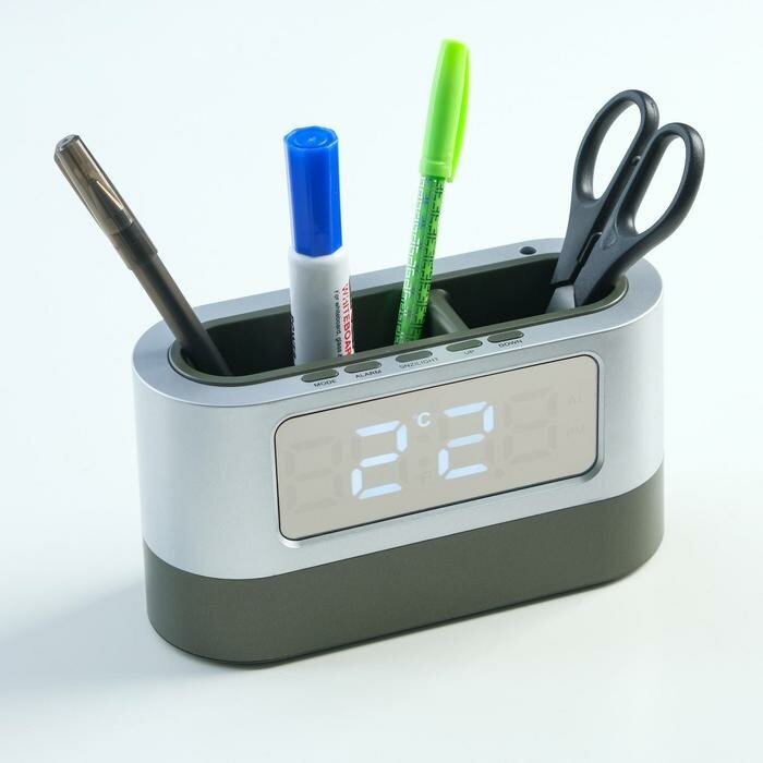FlowMe Часы настольные электронные, с органайзером, календарем, будильником, секундомером, 3ААА - фотография № 4
