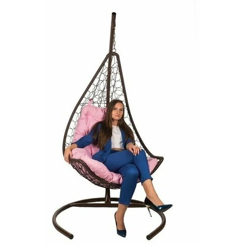 Подвесное кресло - качели "Wind Brown " розовая подушка со стойкой